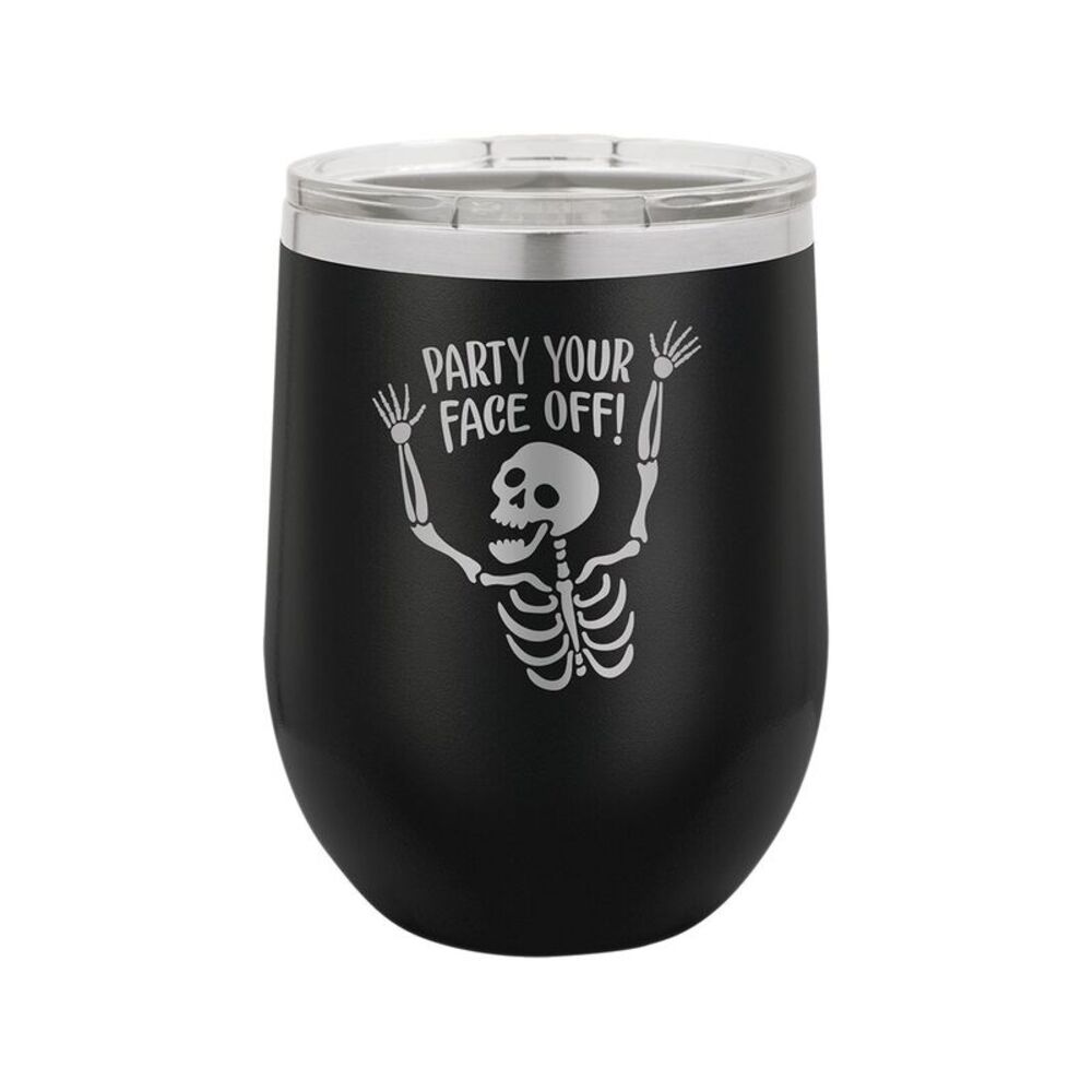 Susquehanna Party Your Face Off. Black Insulated Stemless Tumbler With Lid